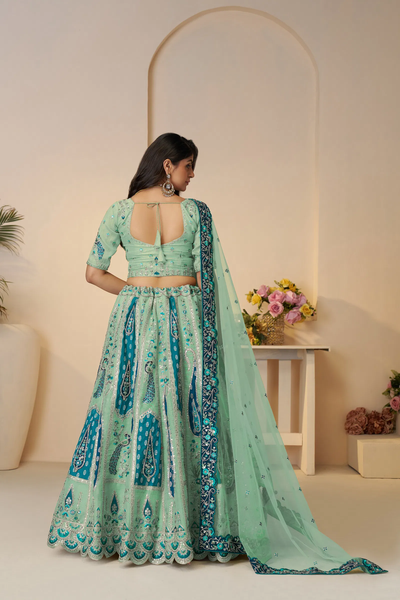 KF 484 Sky Blue Banarasi Silk Embroidered Lehenga Choli Wholesale Market In Surat